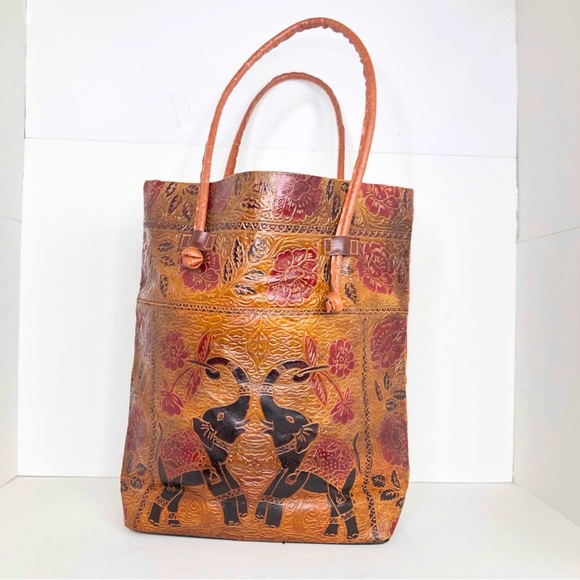 Handbags - Bohemian elephant print Vegan leather tote bag